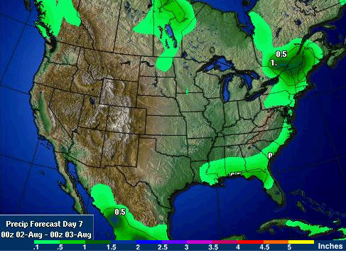 美国中西部作物带最新天气预报图表(7月28日)
