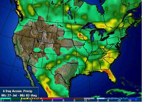 美国中西部作物带最新天气预报图表(7月28日)